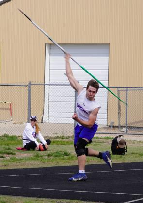 Hanover’s Hayden Behrends launches the javelin on his way to a bronze medal finish in the event.